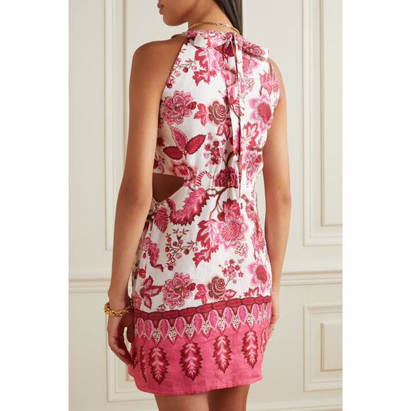 CARA CARA Savannah Cutout Floral-print Linen Mini Dress In Pink Size Medium - Picture 2 of 16